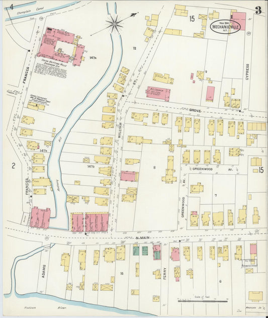 Sanborn Fire Insurance Map from Mechanicville, Saratoga County, New York (1904), Sheet #0002 - Historic Sanborn Fire Insurance Map Print, vintage old map wall art, antique decor, genealogy gift, New York New York map