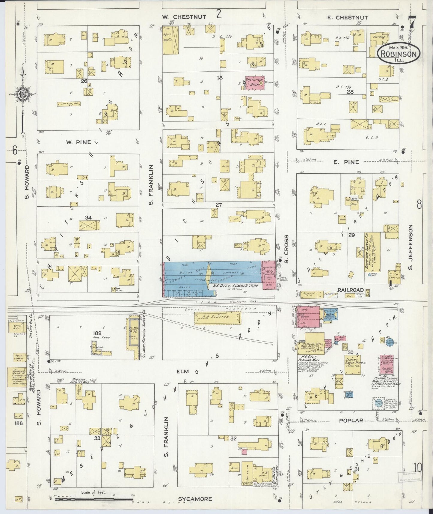 Sanborn Fire Insurance Map from Robinson, Crawford County, Illinois (1916), Sheet #0007 - Complete Map Set gallery image, historic Sanborn map, vintage wall art, Illinois Illinois