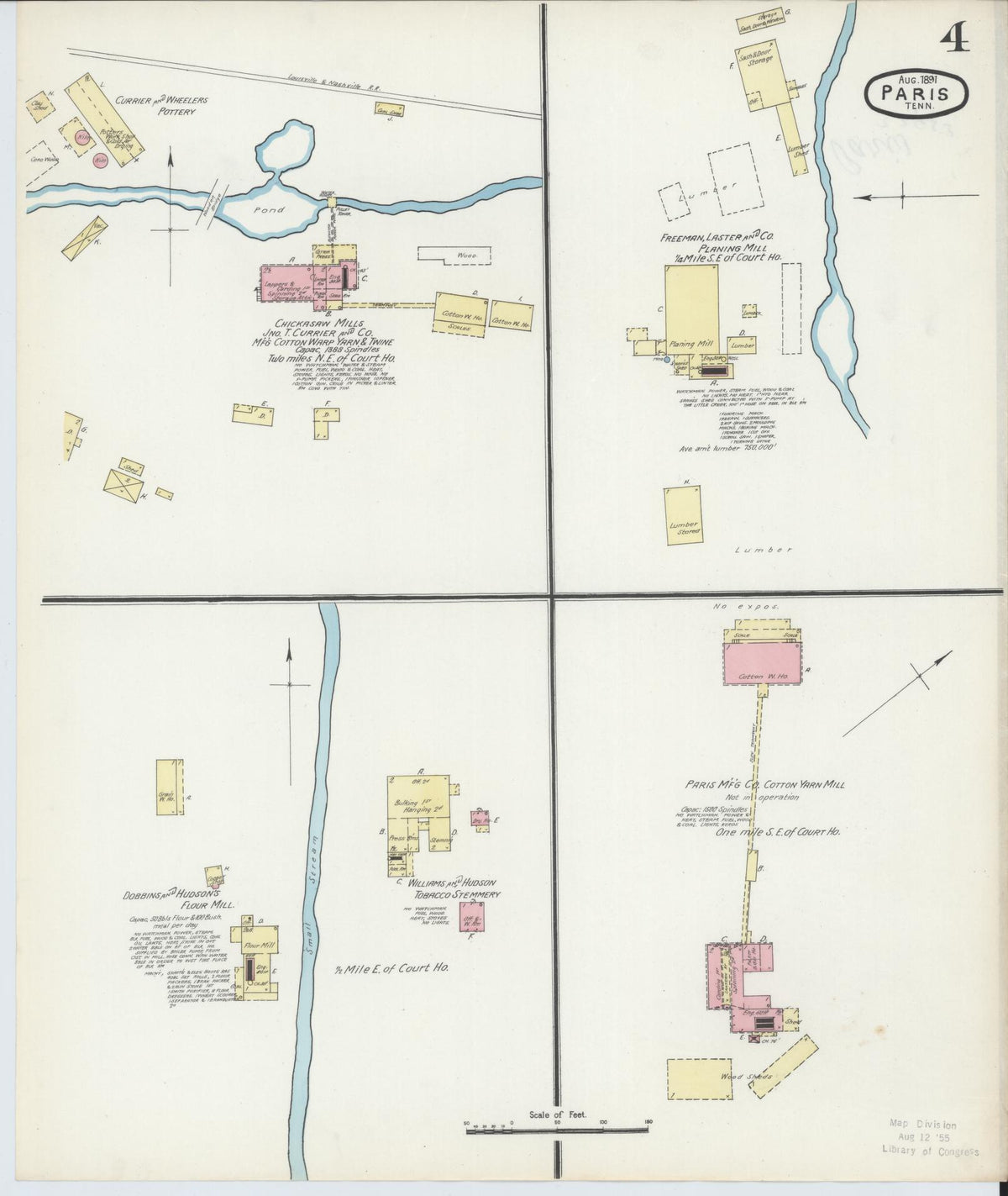 Sanborn Fire Insurance Map from Paris, Henry County, Tennessee (1891), Sheet #0004 - Complete Map Set gallery image, historic Sanborn map, vintage wall art, Tennessee Tennessee