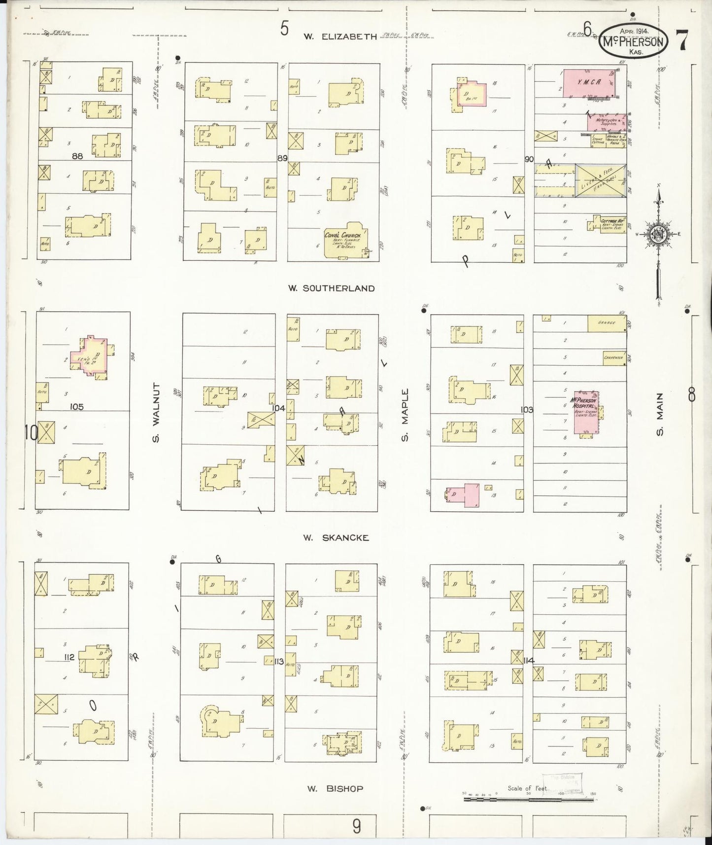 Sanborn Fire Insurance Map from Mcpherson, Mcpherson County, Kansas (1914), Sheet #0007 - Complete Map Set gallery image, historic Sanborn map, vintage wall art, Kansas Kansas