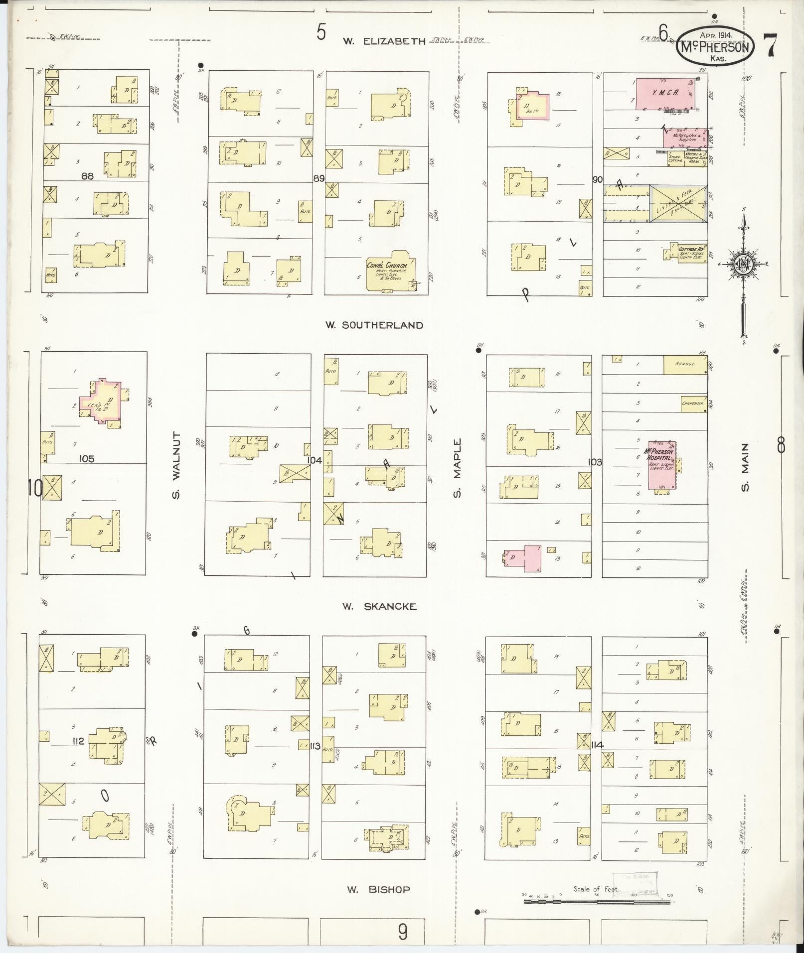Sanborn Fire Insurance Map from Mcpherson, Mcpherson County, Kansas (1914), Sheet #0007 - Complete Map Set gallery image, historic Sanborn map, vintage wall art, Kansas Kansas