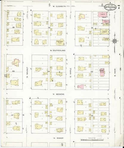 Sanborn Fire Insurance Map from Mcpherson, Mcpherson County, Kansas (1914), Sheet #0007 - Complete Map Set gallery image, historic Sanborn map, vintage wall art, Kansas Kansas