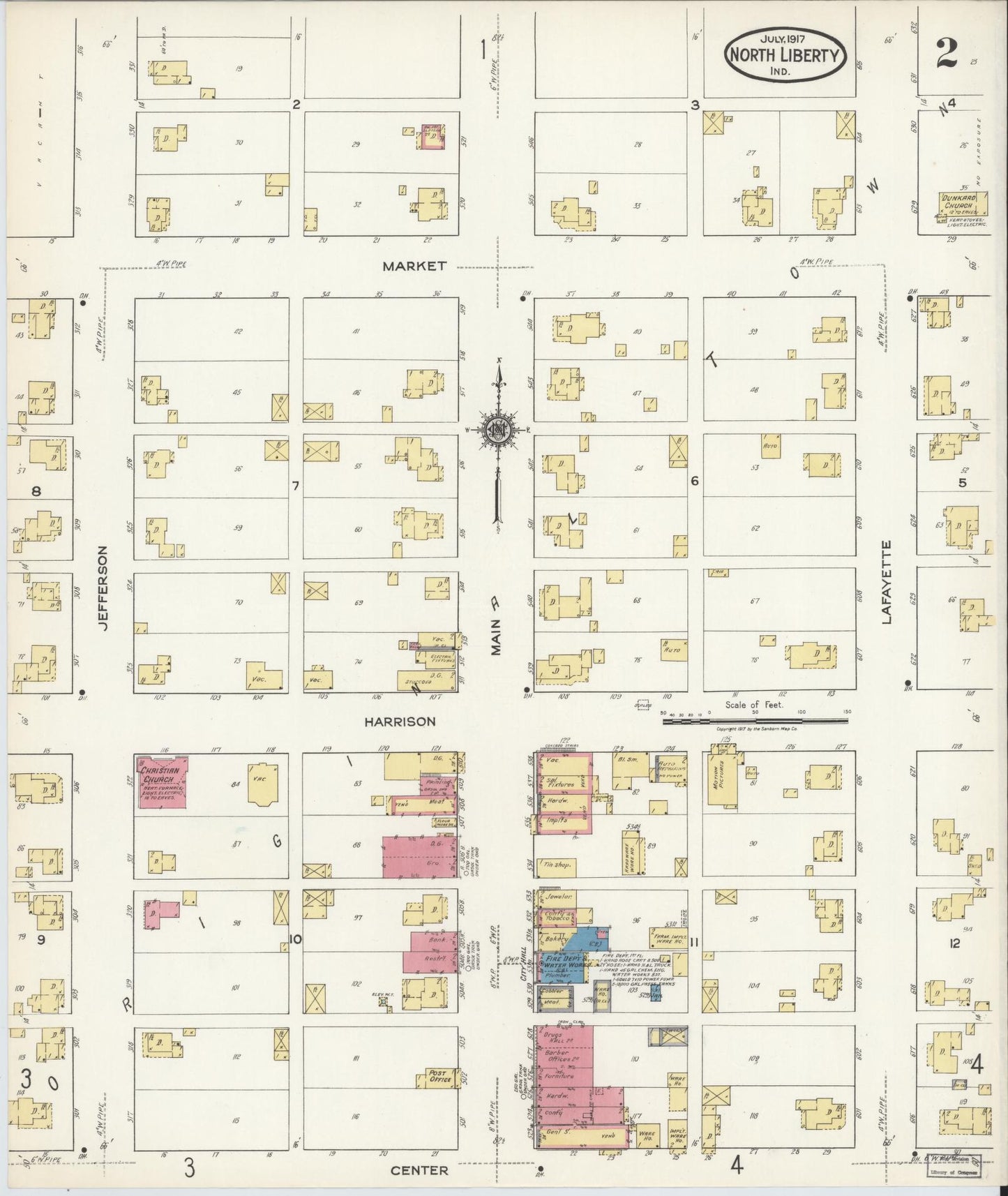 Sanborn Fire Insurance Map from North Liberty, Saint Joseph County, Indiana (1917), Sheet #0002 - Complete Map Set gallery image, historic Sanborn map, vintage wall art, Indiana Indiana