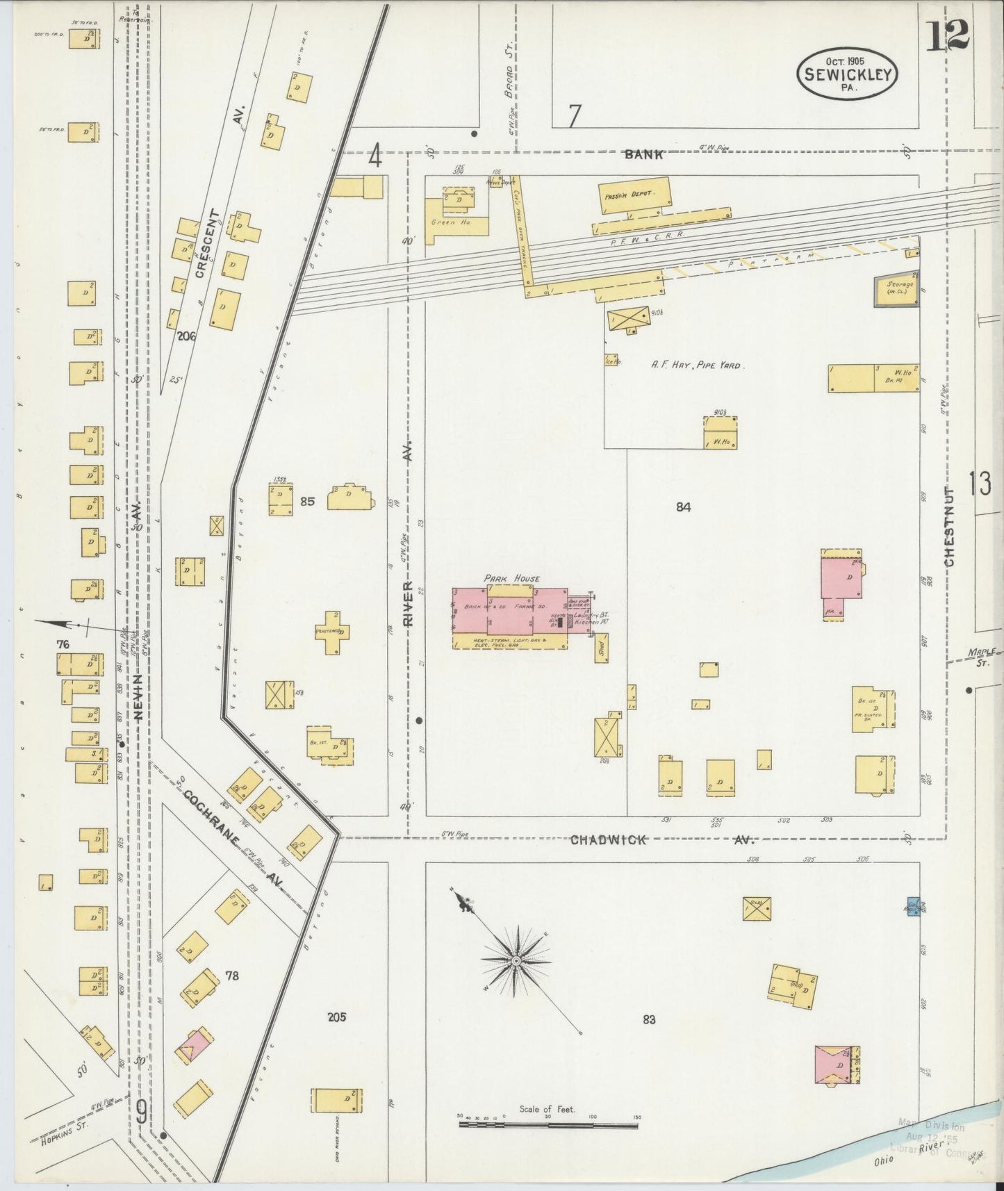 Sanborn Fire Insurance Map from Sewickley, Allegheny County, Pennsylvania (1905), Sheet #0012 - Complete Map Set gallery image, historic Sanborn map, vintage wall art, Pennsylvania Pennsylvania