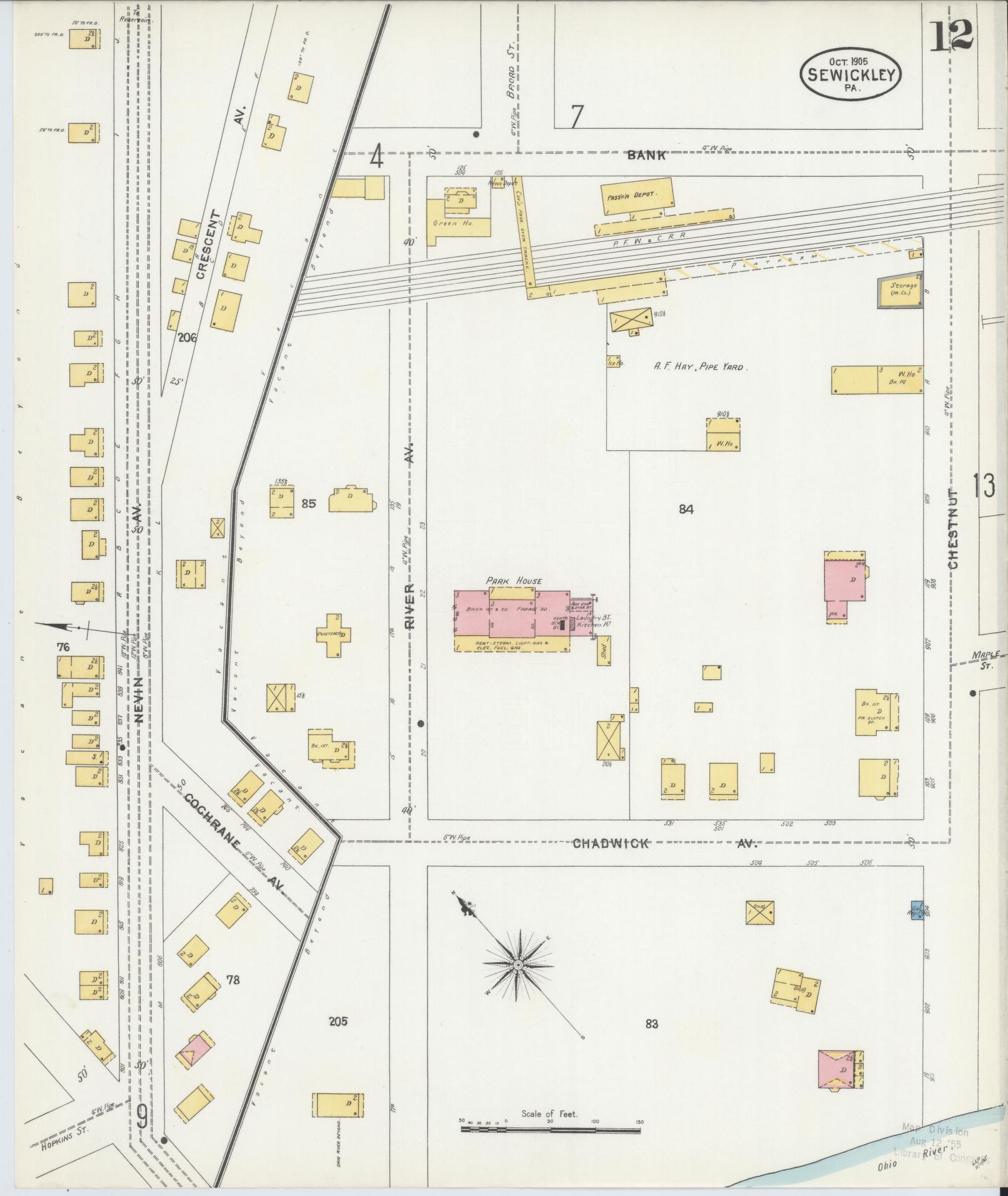 Sanborn Fire Insurance Map from Sewickley, Allegheny County, Pennsylvania (1905), Sheet #0012 - Complete Map Set gallery image, historic Sanborn map, vintage wall art, Pennsylvania Pennsylvania