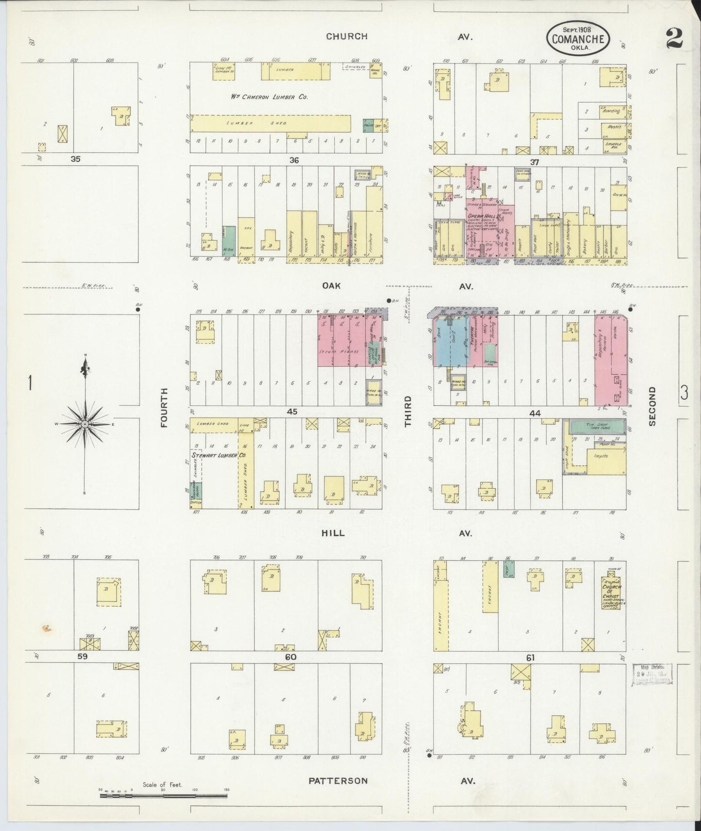 Sanborn Fire Insurance Map from Comanche, Stephens County, Oklahoma (1908), Sheet #0002 - Complete Map Set gallery image, historic Sanborn map, vintage wall art, Oklahoma Oklahoma