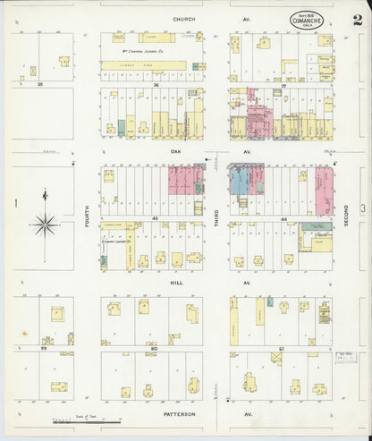 Sanborn Fire Insurance Map from Comanche, Stephens County, Oklahoma (1908), Sheet #0002 - Complete Map Set gallery image, historic Sanborn map, vintage wall art, Oklahoma Oklahoma