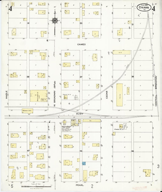 Sanborn Fire Insurance Map from Onawa, Monona County, Iowa (1924), Sheet #0004 - Historic Sanborn Fire Insurance Map Print, vintage old map wall art