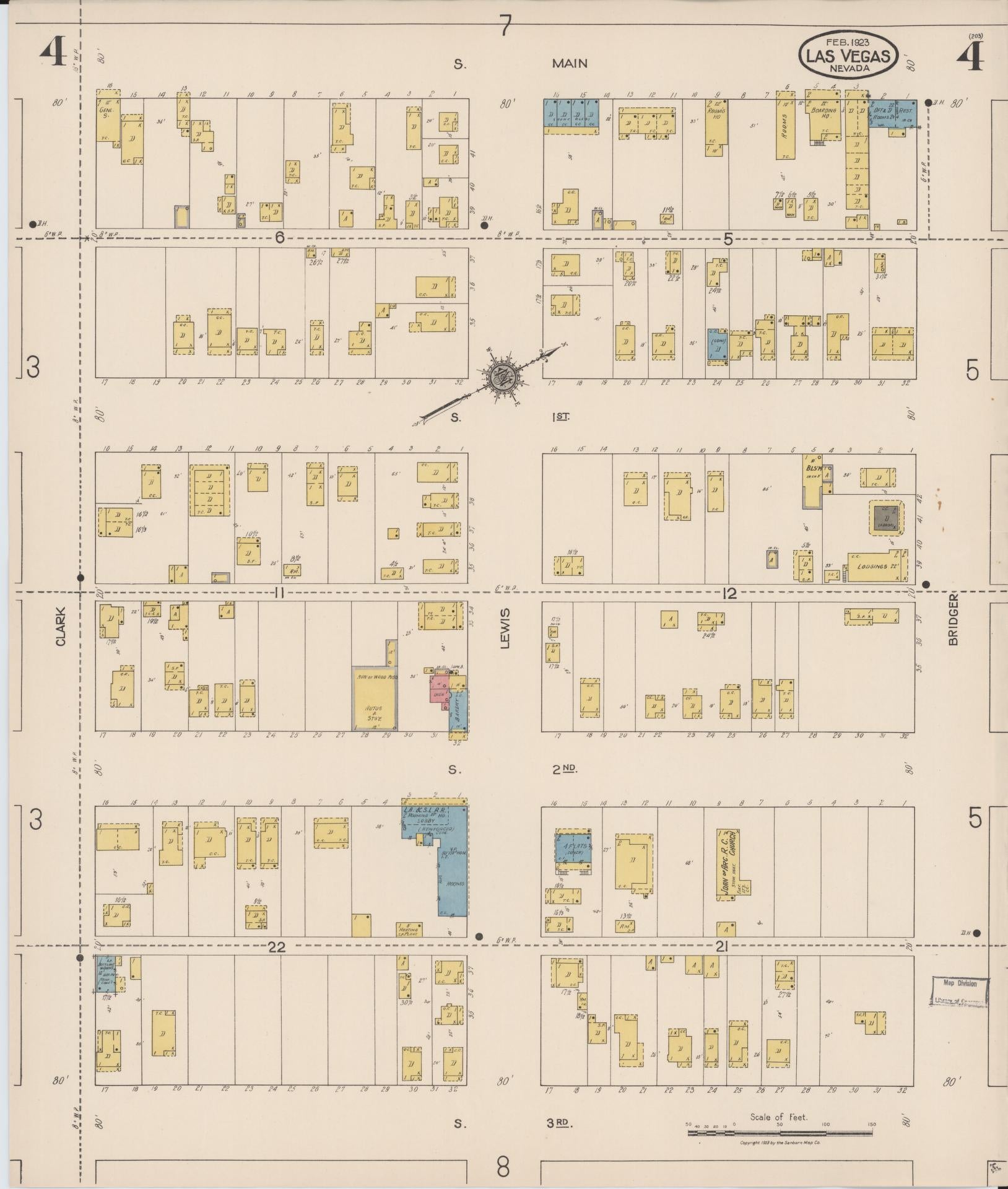 Sanborn Fire Insurance Map from Las Vegas, Clark County, Nevada (1923), Sheet #0004 - Complete Map Set gallery image, historic Sanborn map, vintage wall art, Nevada Nevada