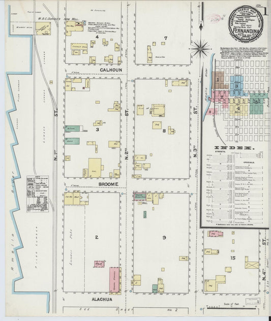 Sanborn Fire Insurance Map from Fernandina, Nassau County, Florida (1891), Sheet #0001 - Complete Map Set gallery image, historic Sanborn map, vintage wall art, Florida Florida
