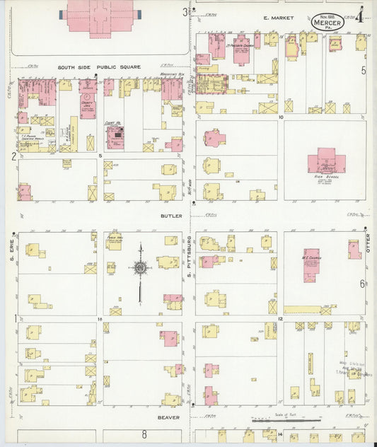 Sanborn Fire Insurance Map from Mercer, Mercer County, Pennsylvania (1910), Sheet #0004 - Historic Sanborn Fire Insurance Map Print, vintage old map wall art, antique decor, genealogy gift, Pennsylvania Pennsylvania map
