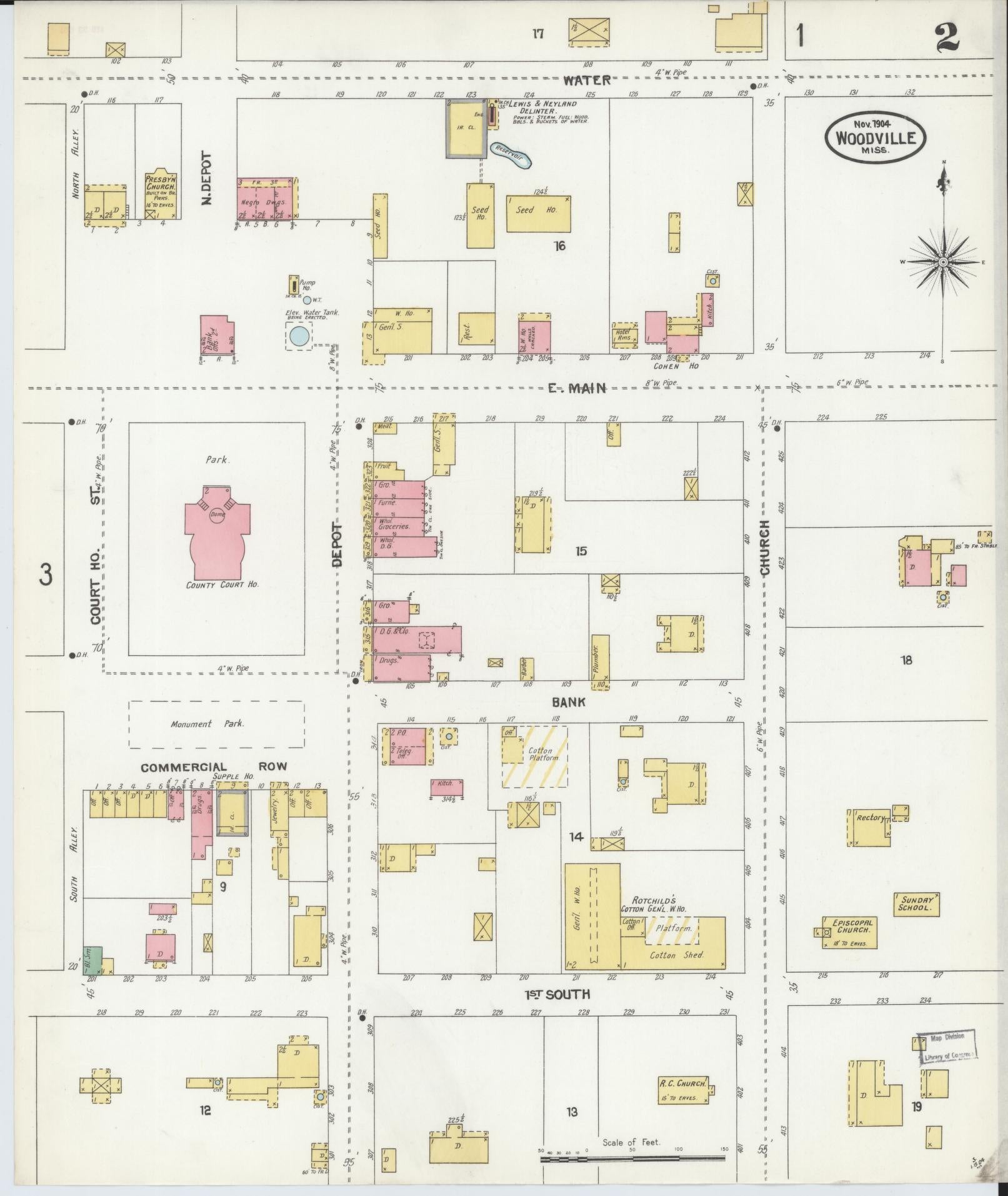Sanborn Fire Insurance Map from Woodville, Wilkinson County, Mississippi (1904), Sheet #0002 - Complete Map Set gallery image, historic Sanborn map, vintage wall art, Mississippi Mississippi
