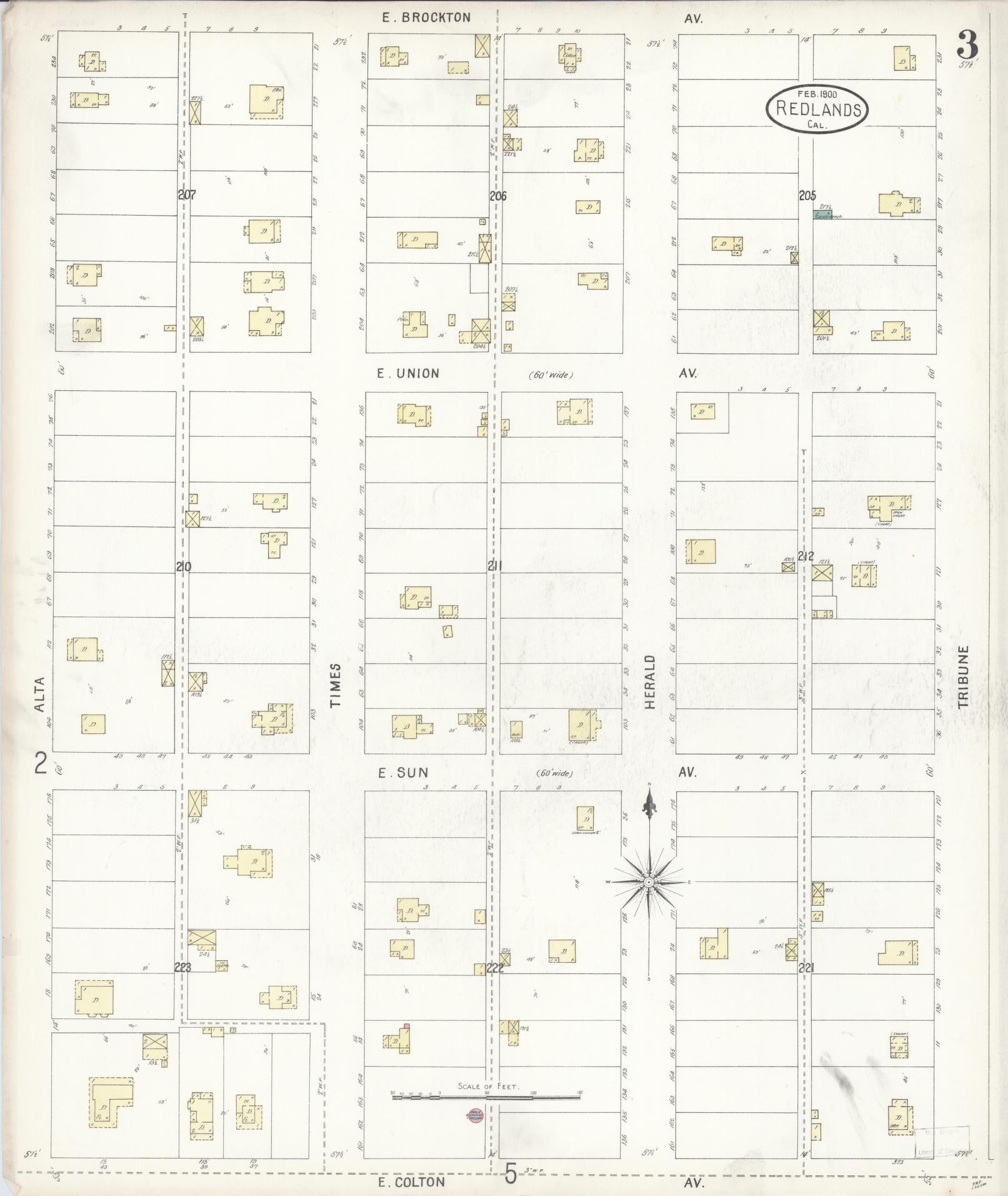 Sanborn Fire Insurance Map from Redlands, San Bernardino County, California (1900), Sheet #0003 - Complete Map Set gallery image, historic Sanborn map, vintage wall art, California California