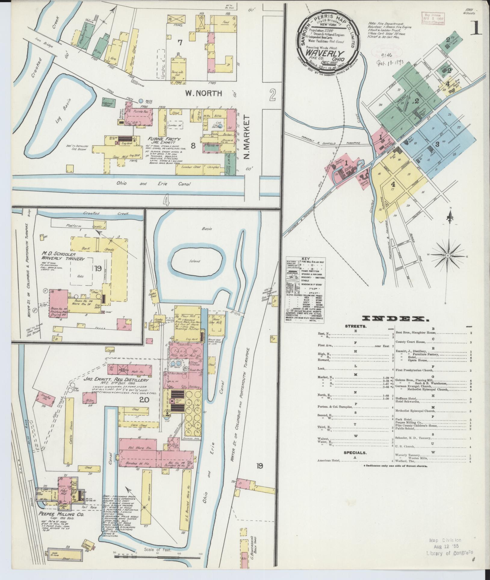 Sanborn Fire Insurance Map from Waverly, Pike County, Ohio (1892), Sheet #0001 - Complete Map Set gallery image, historic Sanborn map, vintage wall art, Ohio Ohio
