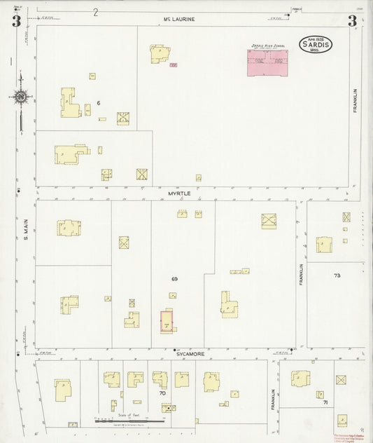 Sanborn Fire Insurance Map from Sardis, Panola County, Mississippi (1925), Sheet #0003 - Historic Sanborn Fire Insurance Map Print, vintage old map wall art, antique decor, genealogy gift, Mississippi Mississippi map