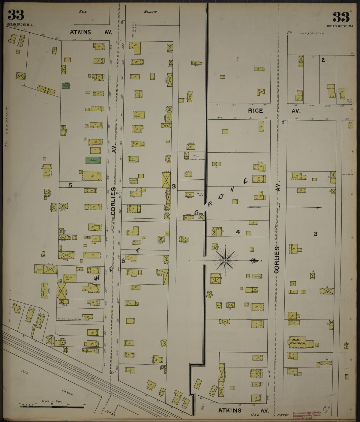 Sanborn Fire Insurance Map from New Jersey Coast, New Jersey Coast, New Jersey (1890), Sheet #0033 - Historic Sanborn Fire Insurance Map Print, vintage old map wall art, antique decor, genealogy gift, New Jersey Coast New Jersey map
