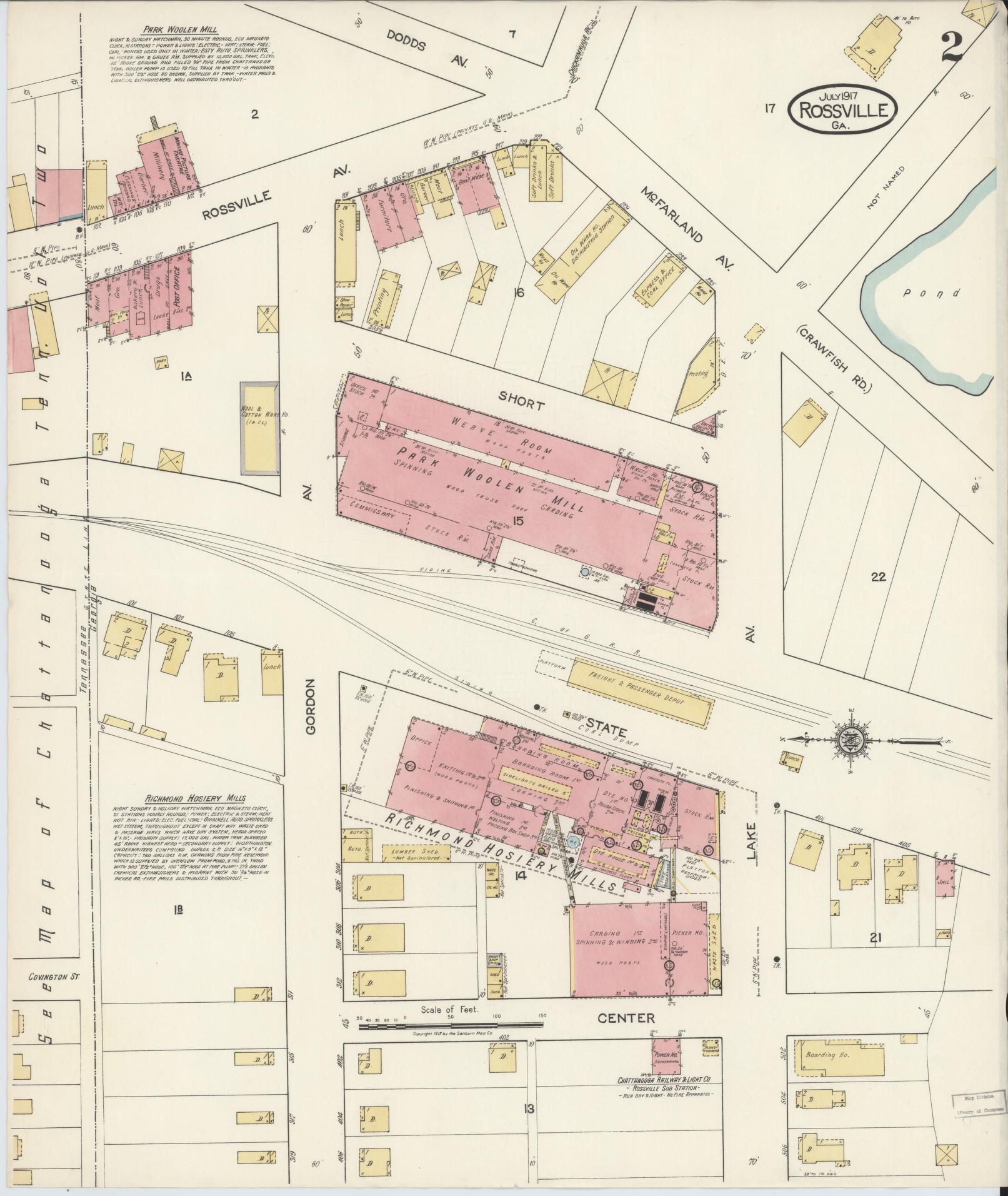 Sanborn Fire Insurance Map from Rossville, Walker County, Georgia (1917), Sheet #0002 - Complete Map Set gallery image, historic Sanborn map, vintage wall art, Georgia Georgia