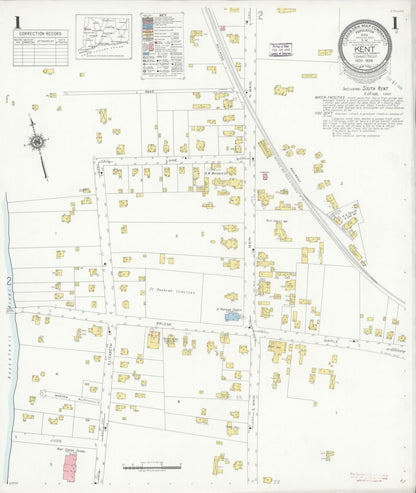 Sanborn Fire Insurance Map from Kent, Litchfield County, Connecticut (1938), Sheet #0001 - Complete Map Set gallery image, historic Sanborn map, vintage wall art, Connecticut Connecticut
