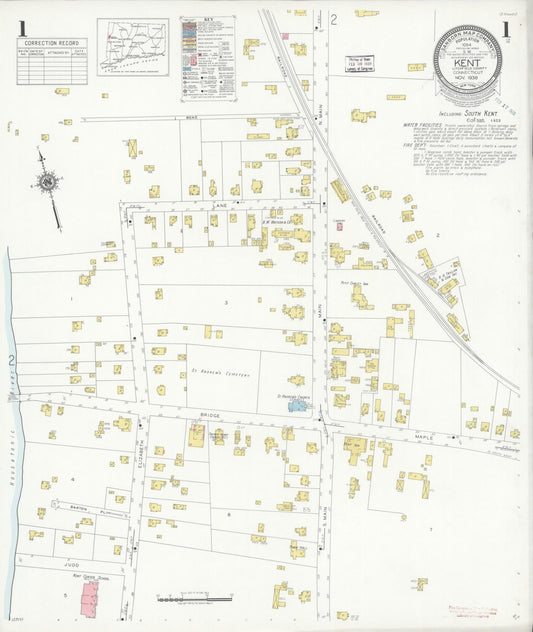Sanborn Fire Insurance Map from Kent, Litchfield County, Connecticut (1938), Sheet #0001 - Complete Map Set gallery image, historic Sanborn map, vintage wall art, Connecticut Connecticut