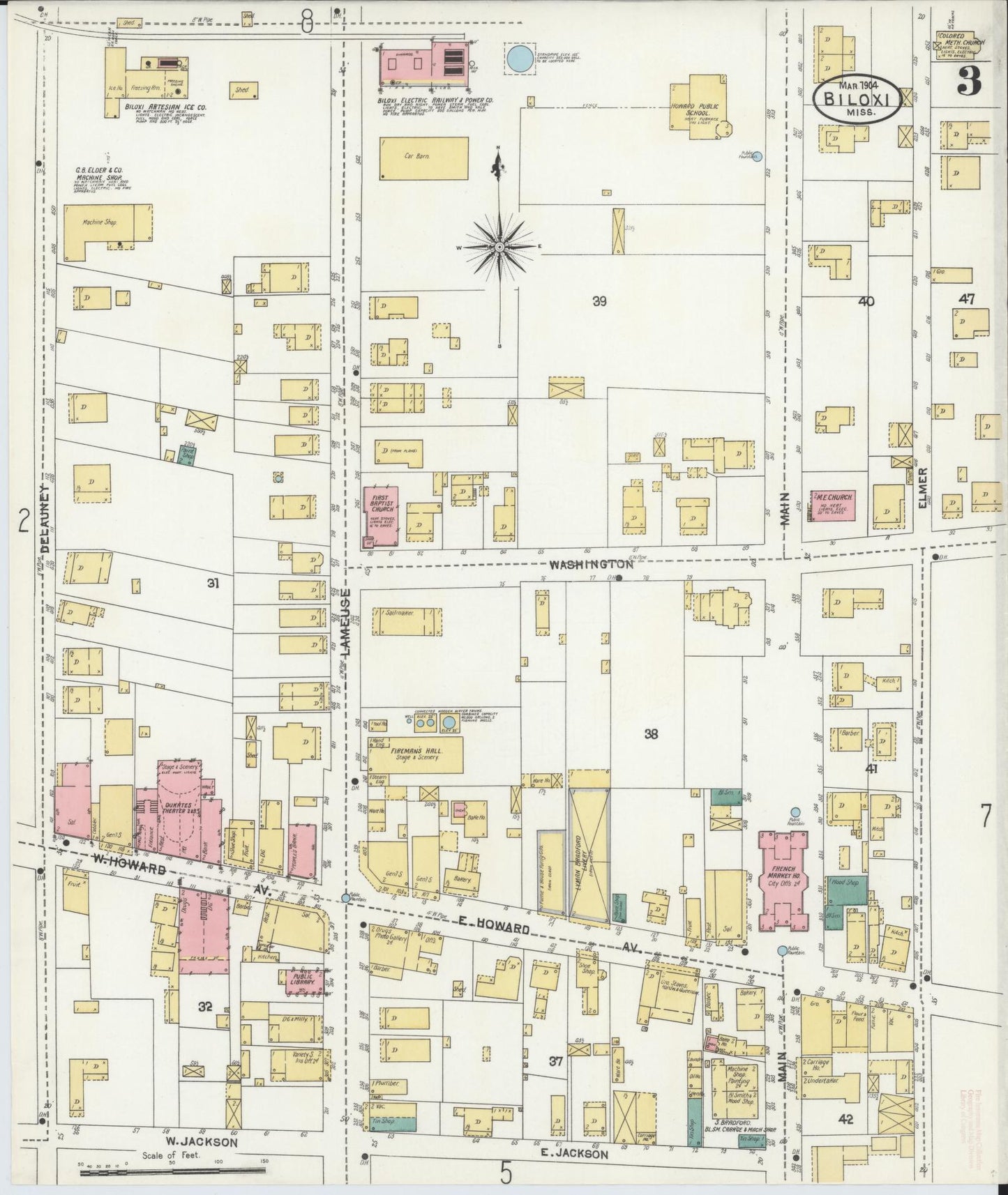 Sanborn Fire Insurance Map from Biloxi, Harrison County, Mississippi (1904), Sheet #0003 - Complete Map Set gallery image, historic Sanborn map, vintage wall art, Mississippi Mississippi