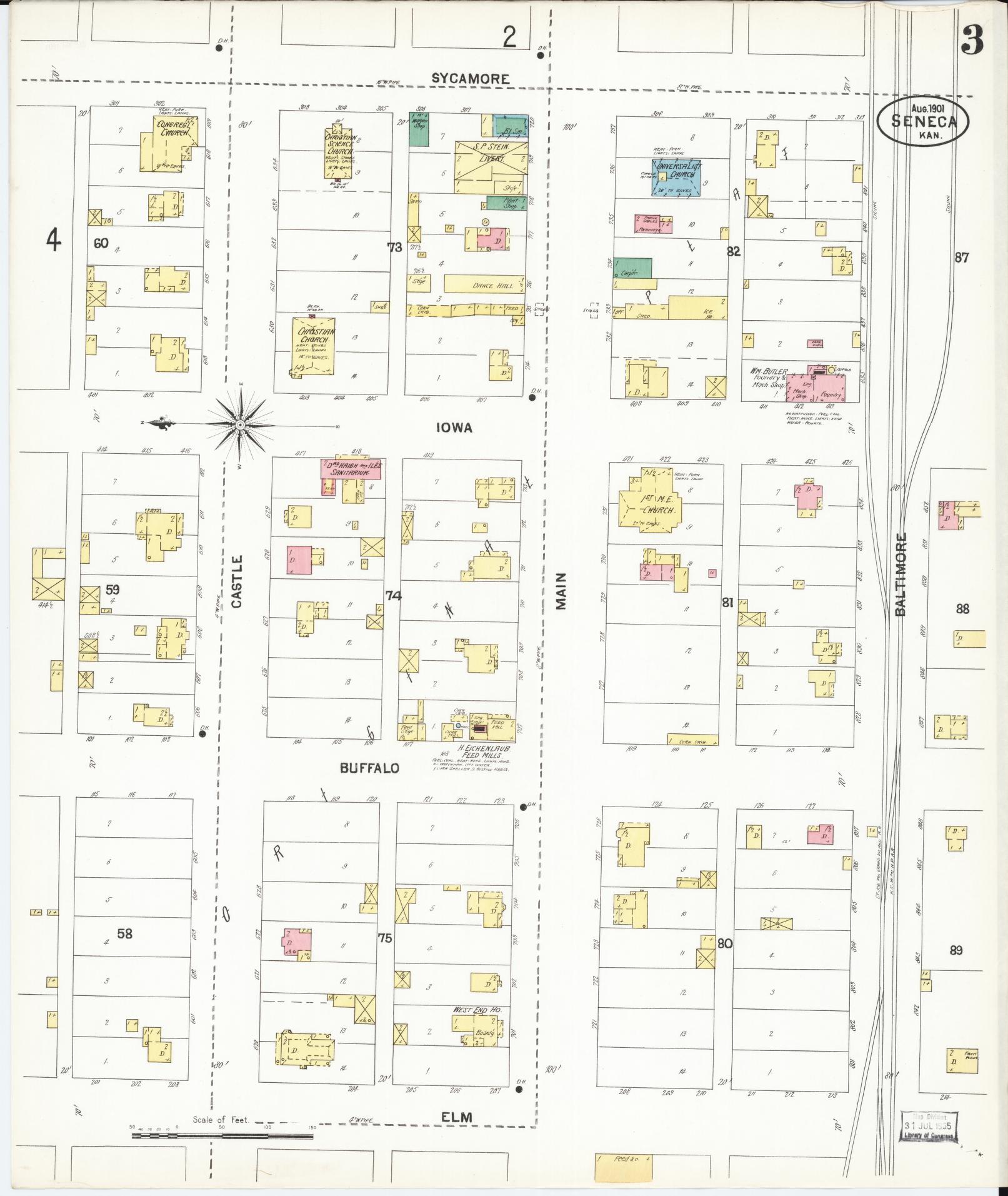 Sanborn Fire Insurance Map from Seneca, Nemaha County, Kansas (1901), Sheet #0003 - Historic Sanborn Fire Insurance Map Print, vintage old map wall art, antique decor, genealogy gift, Kansas Kansas map