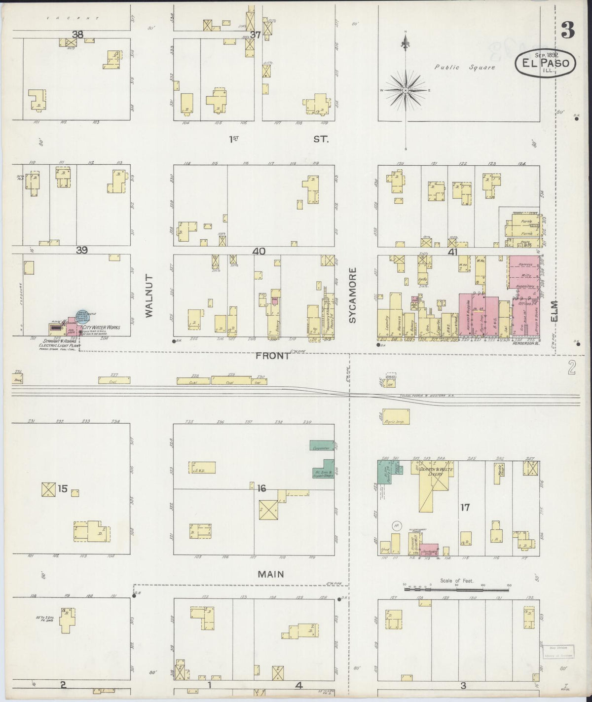 Sanborn Fire Insurance Map from El Paso, Woodford County, Illinois (1892), Sheet #0003 - Complete Map Set gallery image, historic Sanborn map, vintage wall art, Illinois Illinois