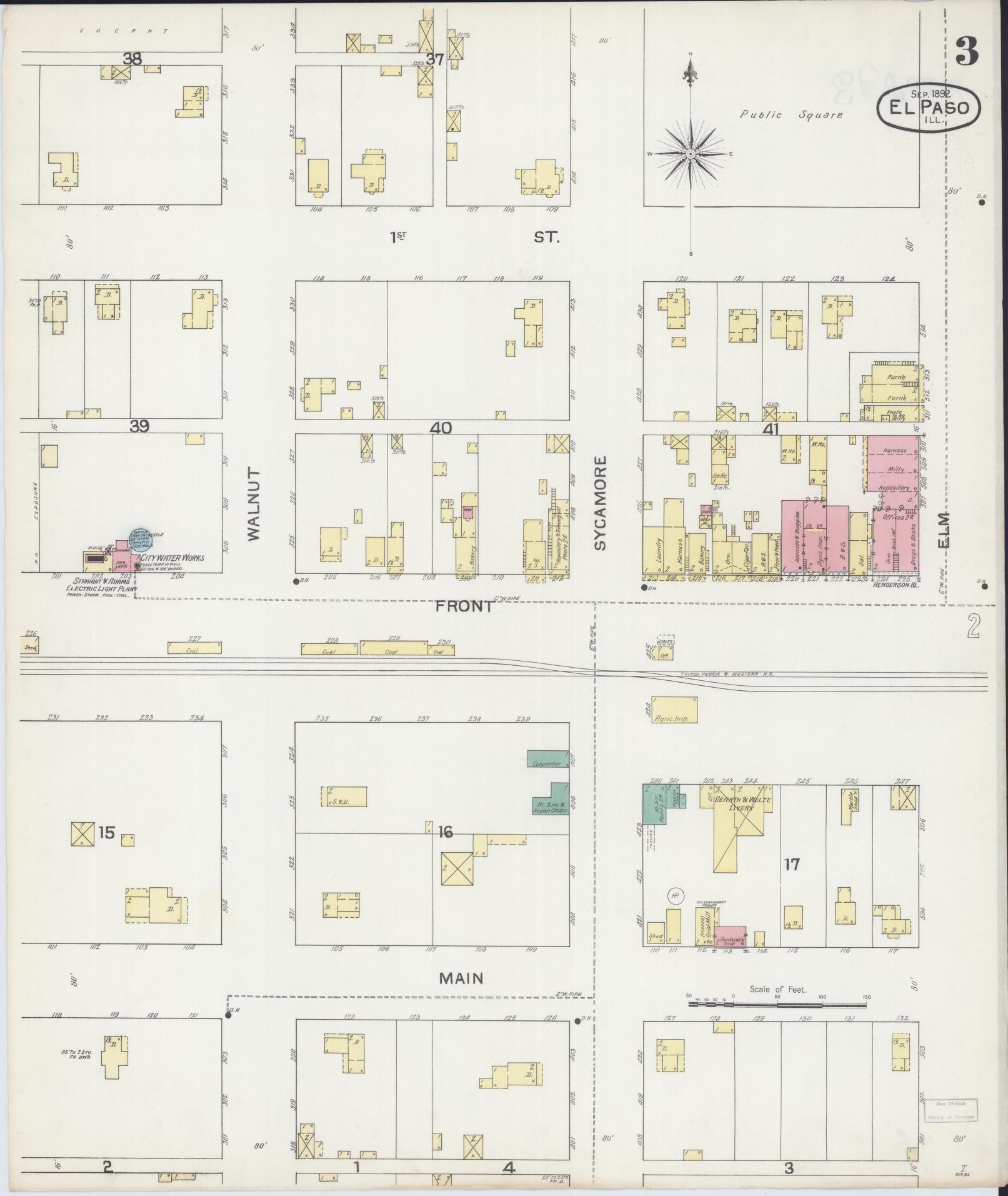 Sanborn Fire Insurance Map from El Paso, Woodford County, Illinois (1892), Sheet #0003 - Complete Map Set gallery image, historic Sanborn map, vintage wall art, Illinois Illinois