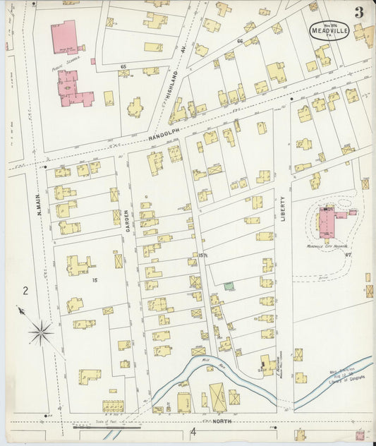 Sanborn Fire Insurance Map from Meadville, Crawford County, Pennsylvania (1896), Sheet #0003 - Historic Sanborn Fire Insurance Map Print, vintage old map wall art, antique decor, genealogy gift, Pennsylvania Pennsylvania map