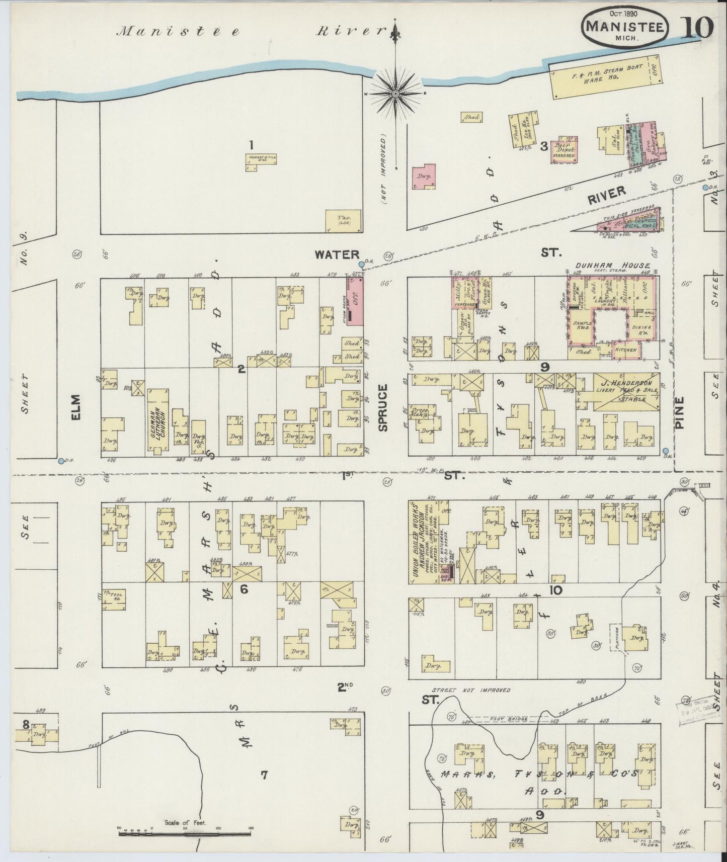 Sanborn Fire Insurance Map from Manistee, Manistee County, Michigan (1890), Sheet #0010 - Complete Map Set gallery image, historic Sanborn map, vintage wall art, Michigan Michigan