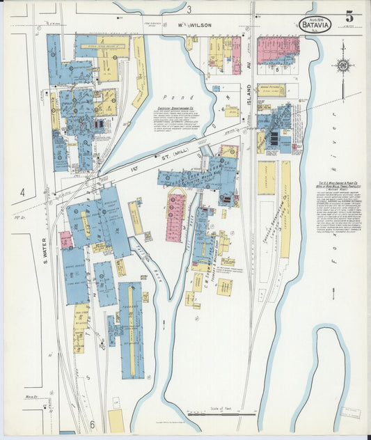 Sanborn Fire Insurance Map from Batavia, Kane County, Illinois (1916), Sheet #0005 - Historic Sanborn Fire Insurance Map Print, vintage old map wall art, antique decor, genealogy gift, Illinois Illinois map