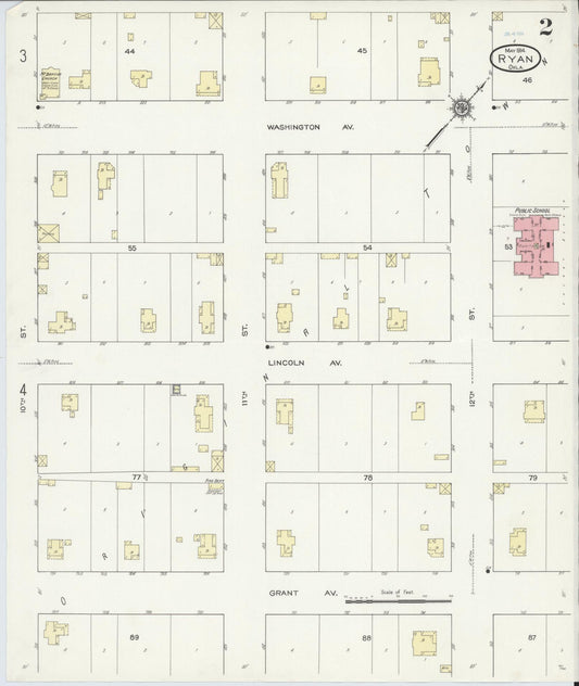 Sanborn Fire Insurance Map from Ryan, Jefferson County, Oklahoma (1914), Sheet #0002 - Historic Sanborn Fire Insurance Map Print, vintage old map wall art, antique decor, genealogy gift, Oklahoma Oklahoma map