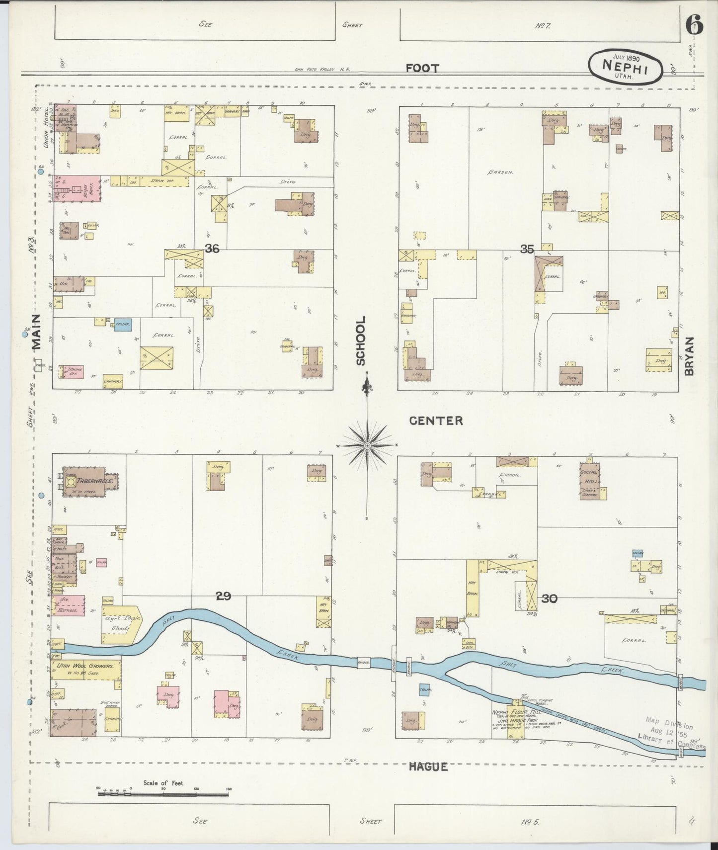 Sanborn Fire Insurance Map from Nephi, Juab County, Utah (1890), Sheet #0006 - Complete Map Set gallery image, historic Sanborn map, vintage wall art, Utah Utah