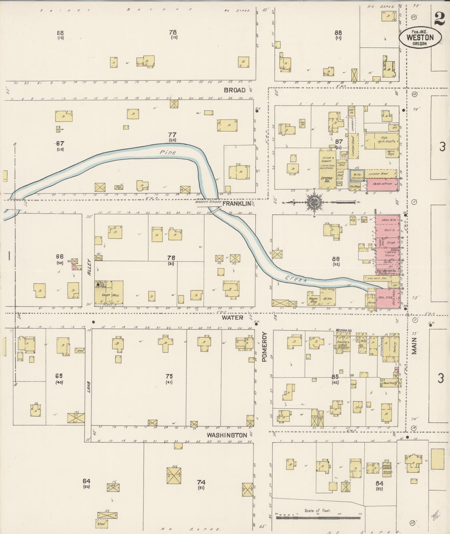 Sanborn Fire Insurance Map from Weston, Umatilla County, Oregon (1912), Sheet #0002 - Complete Map Set gallery image, historic Sanborn map, vintage wall art, Oregon Oregon