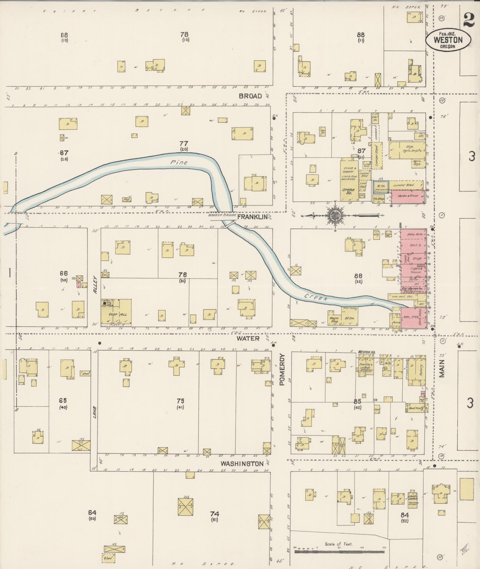 Sanborn Fire Insurance Map from Weston, Umatilla County, Oregon (1912), Sheet #0002 - Complete Map Set gallery image, historic Sanborn map, vintage wall art, Oregon Oregon