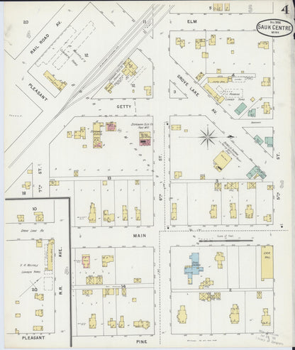 Sanborn Fire Insurance Map from Sauk Centre, Stearns County, Minnesota (1895), Sheet #0004 - Complete Map Set gallery image, historic Sanborn map, vintage wall art, Minnesota Minnesota