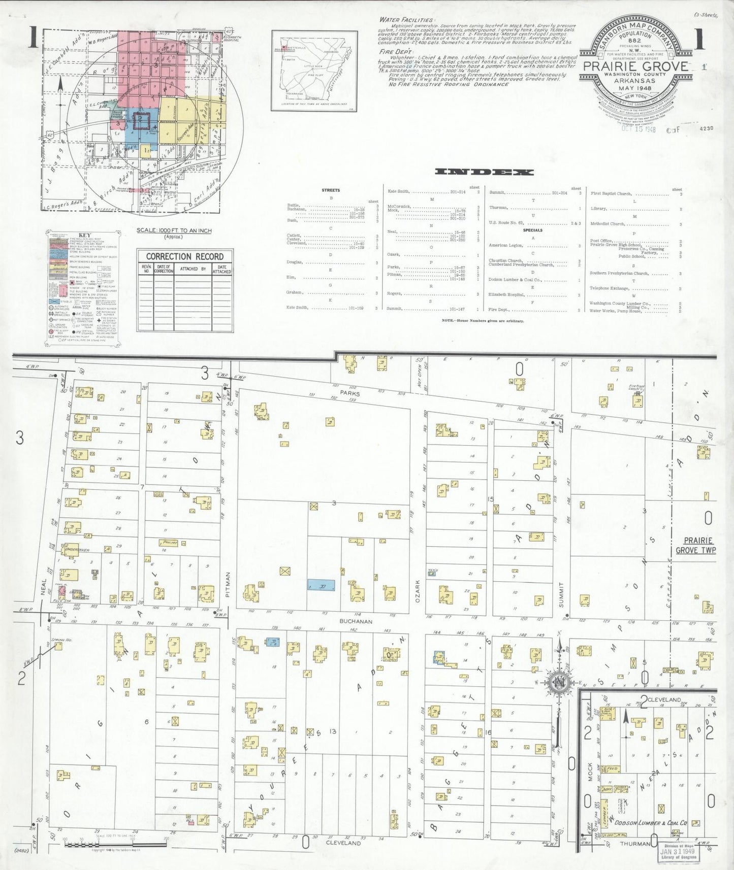 Sanborn Fire Insurance Map from Prairie Grove, Washington County, Arkansas. (1948) – Historic Sanborn Fire Insurance Map Print