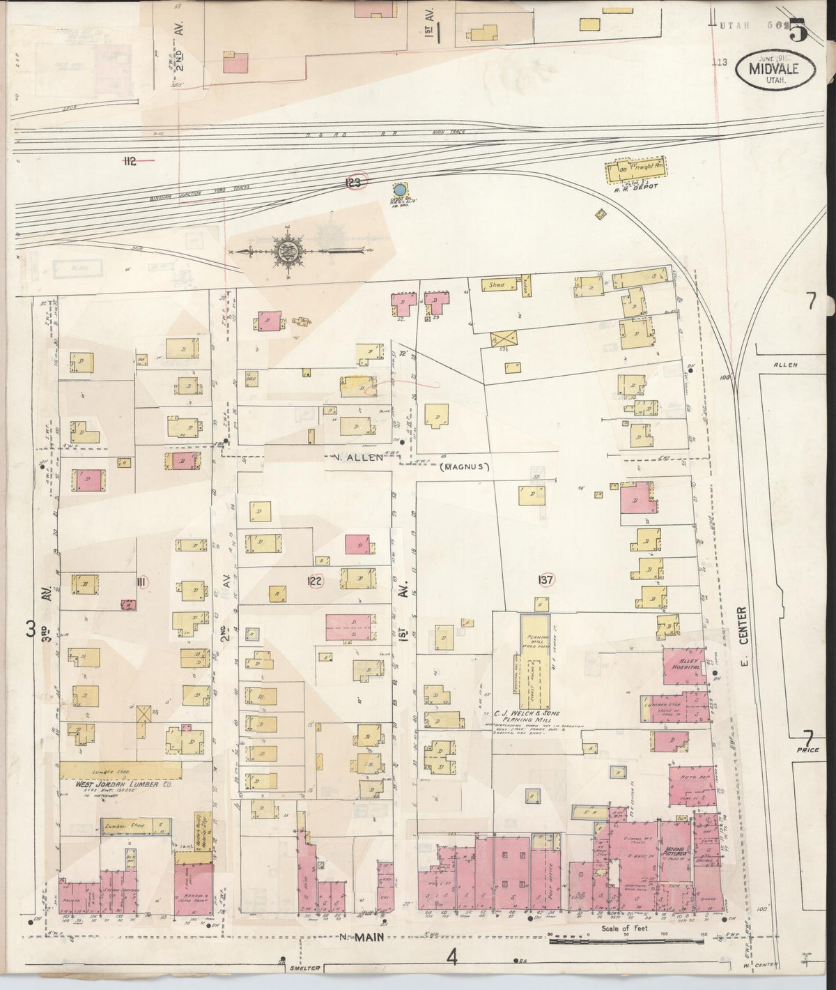Sanborn Fire Insurance Map from Midvale, Salt Lake County, Utah (1942), Sheet #0005 - Complete Map Set gallery image, historic Sanborn map, vintage wall art, Utah Utah