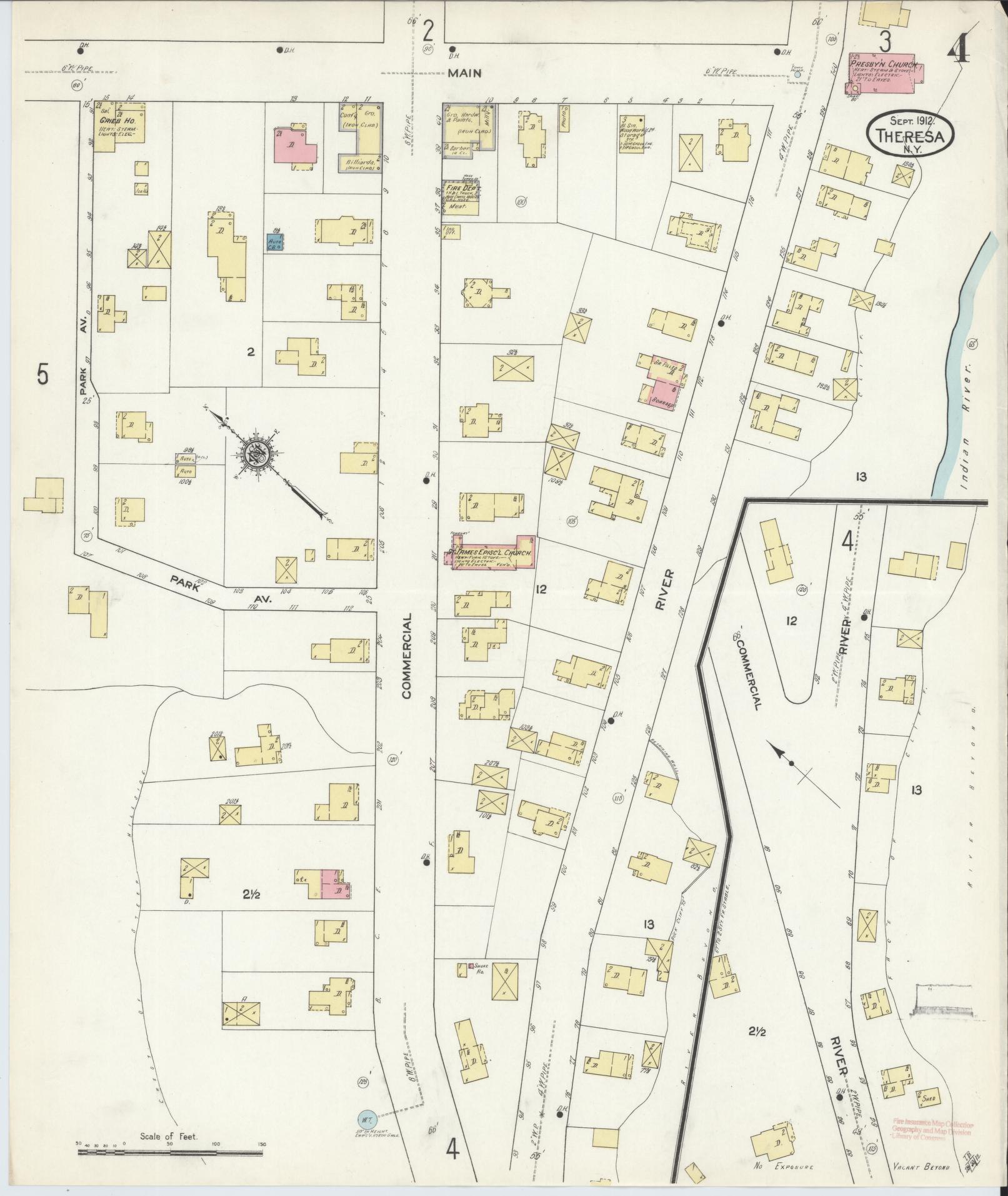 Sanborn Fire Insurance Map from Theresa, Jefferson County, New York (1912), Sheet #0004 - Historic Sanborn Fire Insurance Map Print, vintage old map wall art, antique decor, genealogy gift, New York New York map