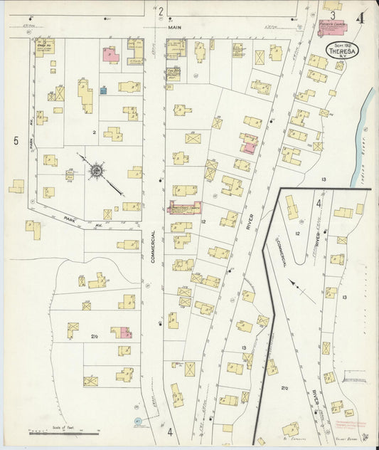 Sanborn Fire Insurance Map from Theresa, Jefferson County, New York (1912), Sheet #0004 - Historic Sanborn Fire Insurance Map Print, vintage old map wall art, antique decor, genealogy gift, New York New York map