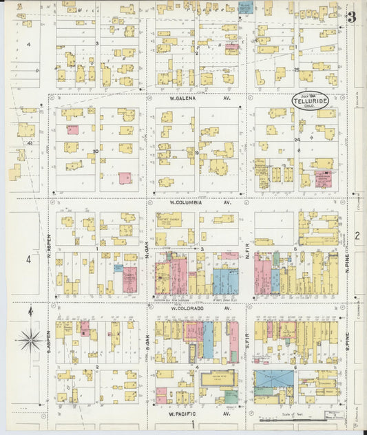 Sanborn Fire Insurance Map from Telluride, San Miguel County, Colorado (1904), Sheet #0003 - Historic Sanborn Fire Insurance Map Print, vintage old map wall art, antique decor, genealogy gift, Colorado Colorado map