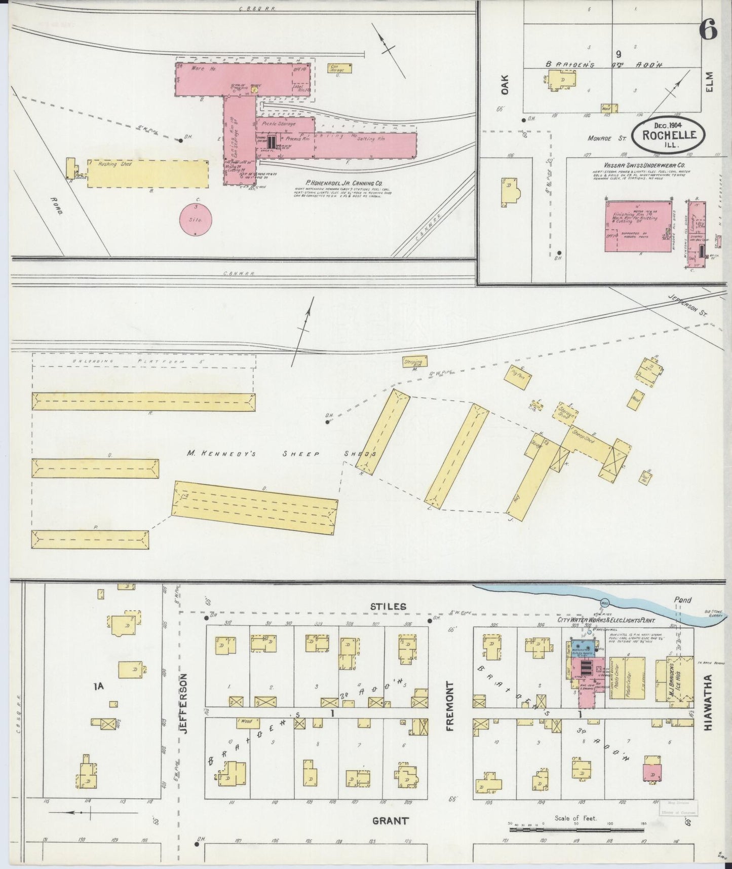 Sanborn Fire Insurance Map from Rochelle, Ogle County, Illinois (1904), Sheet #0006 - Historic Sanborn Fire Insurance Map Print, vintage old map wall art, antique decor, genealogy gift, Illinois Illinois map