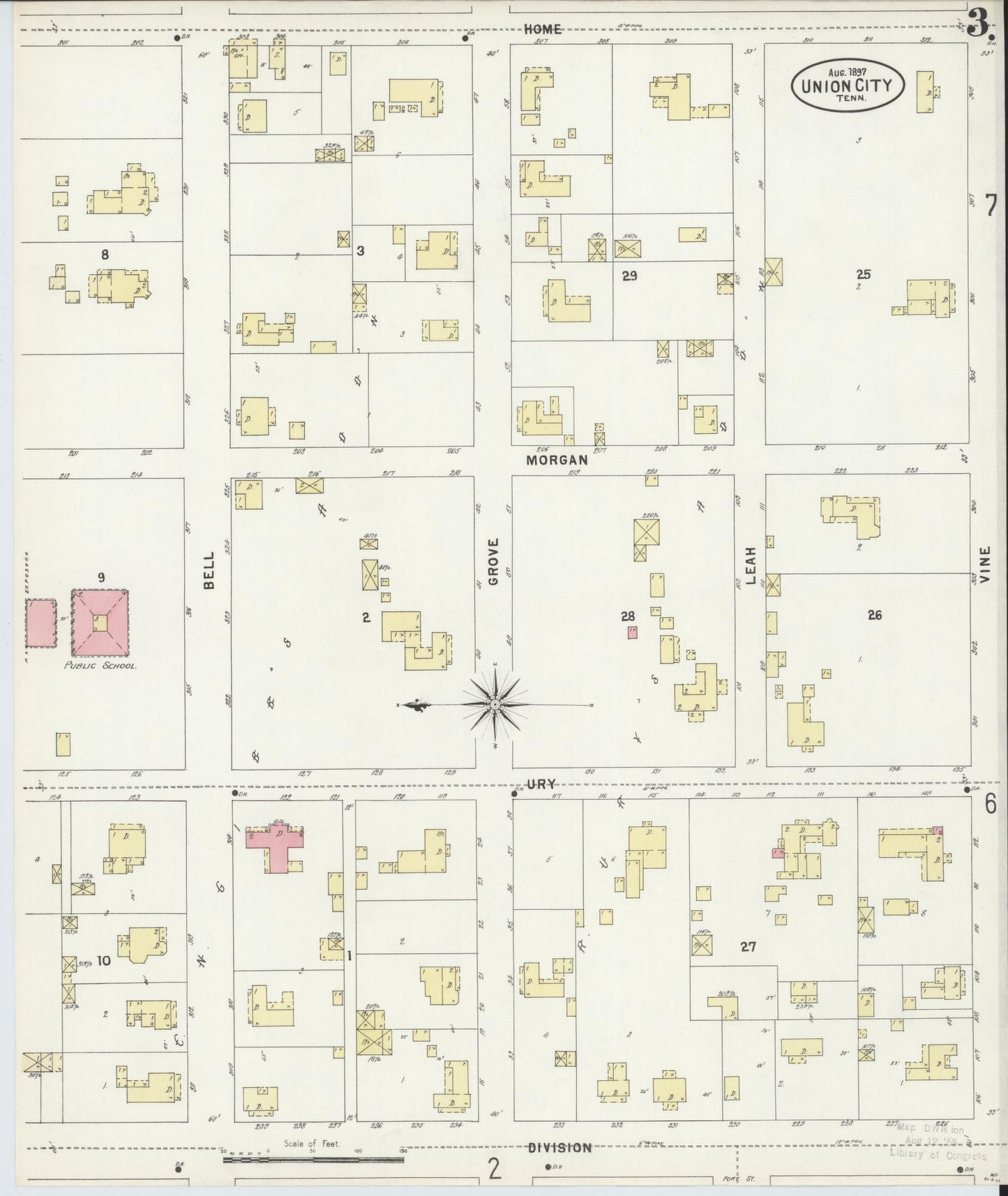 Sanborn Fire Insurance Map from Union City, Obion County, Tennessee (1897), Sheet #0003 - Complete Map Set gallery image, historic Sanborn map, vintage wall art, Tennessee Tennessee