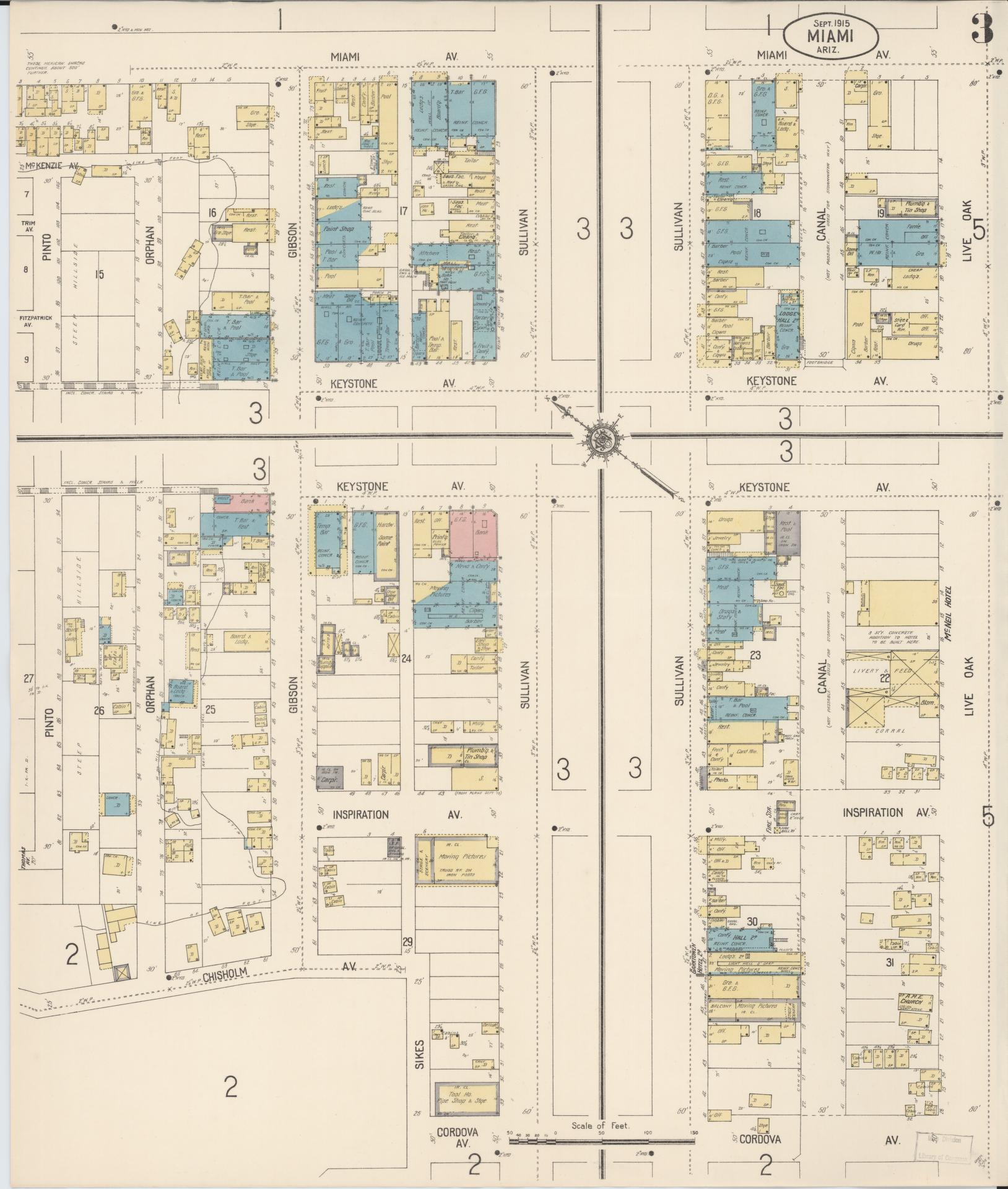 Sanborn Fire Insurance Map from Miami, Gila County, Arizona (1915), Sheet #0003 - Complete Map Set gallery image, historic Sanborn map, vintage wall art, Arizona Arizona