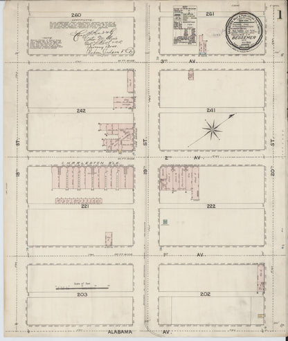 Sanborn Fire Insurance Map from Bessemer, Jefferson County, Alabama (1888), Sheet #0001 - Complete Map Set gallery image, historic Sanborn map, vintage wall art, Alabama Alabama