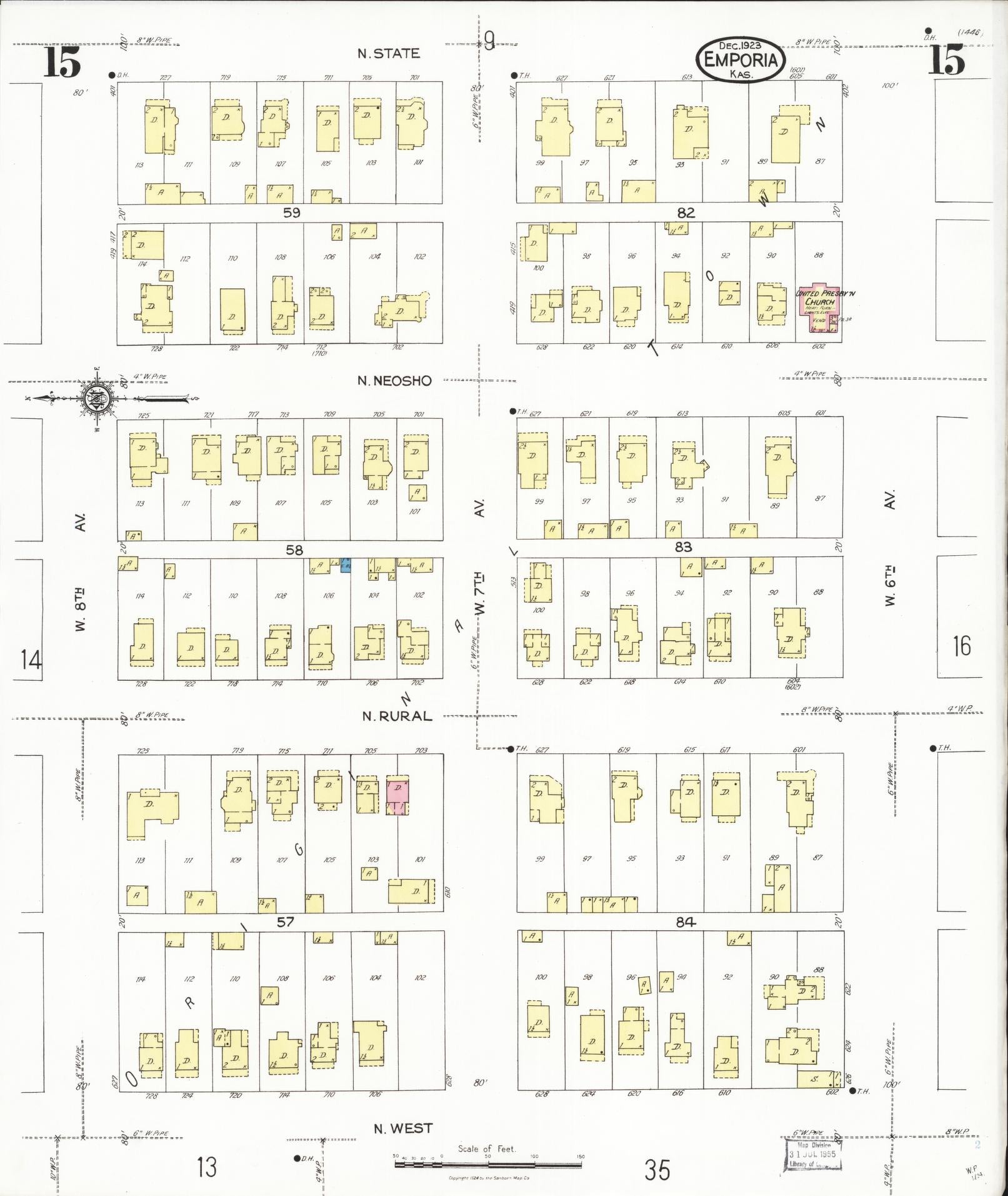Sanborn Fire Insurance Map from Emporia, Lyon County, Kansas (1923), Sheet #0015 - Complete Map Set gallery image, historic Sanborn map, vintage wall art, Kansas Kansas
