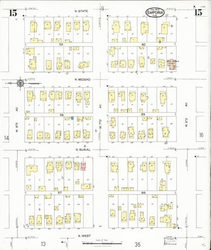 Sanborn Fire Insurance Map from Emporia, Lyon County, Kansas (1923), Sheet #0015 - Complete Map Set gallery image, historic Sanborn map, vintage wall art, Kansas Kansas
