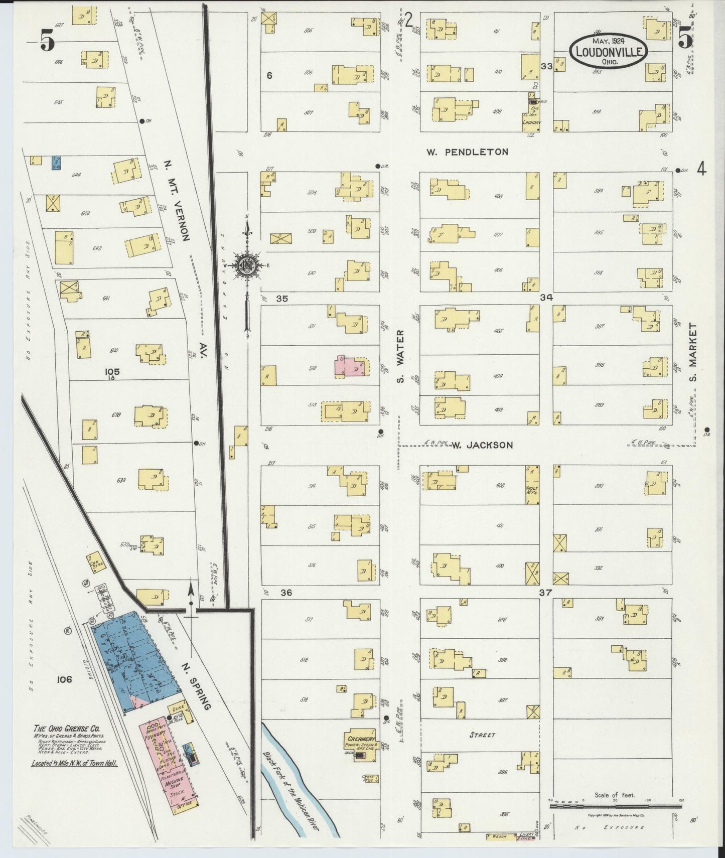 Sanborn Fire Insurance Map from Loudonville, Ashland County, Ohio (1924), Sheet #0005 - Historic Sanborn Fire Insurance Map Print, vintage old map wall art, antique decor, genealogy gift, Ohio Ohio map