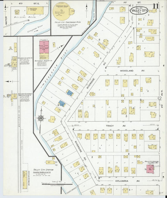 Sanborn Fire Insurance Map from Valley City, Barnes County, North Dakota (1919), Sheet #0011 - Historic Sanborn Fire Insurance Map Print, vintage old map wall art, antique decor, genealogy gift, North Dakota North Dakota map