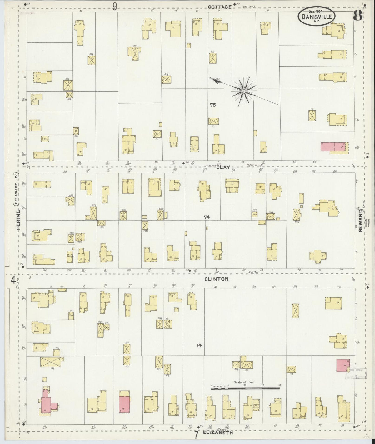 Sanborn Fire Insurance Map from Dansville, Livingston County, New York (1904), Sheet #0008 - Historic Sanborn Fire Insurance Map Print, vintage old map wall art, antique decor, genealogy gift, New York New York map