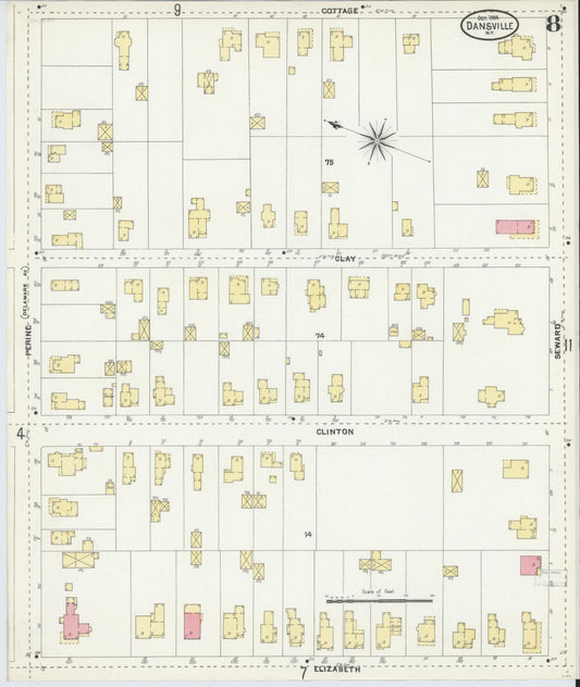 Sanborn Fire Insurance Map from Dansville, Livingston County, New York (1904), Sheet #0008 - Historic Sanborn Fire Insurance Map Print, vintage old map wall art, antique decor, genealogy gift, New York New York map